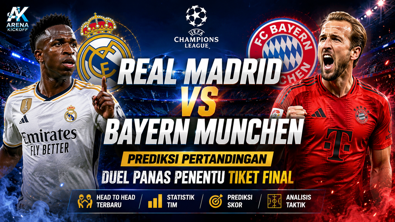Prediksi Real Madrid vs Bayern Munchen lengkap dengan head to head statistik dan prediksi skor pertandingan