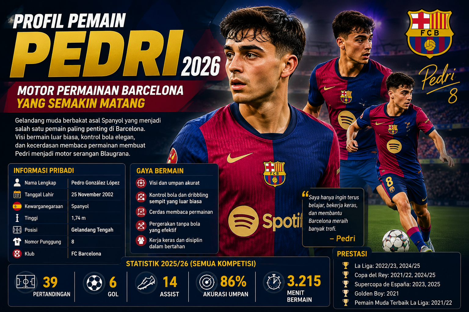 Profil Pemain Pedri 2026 Motor Permainan Barcelona yang Semakin Matang