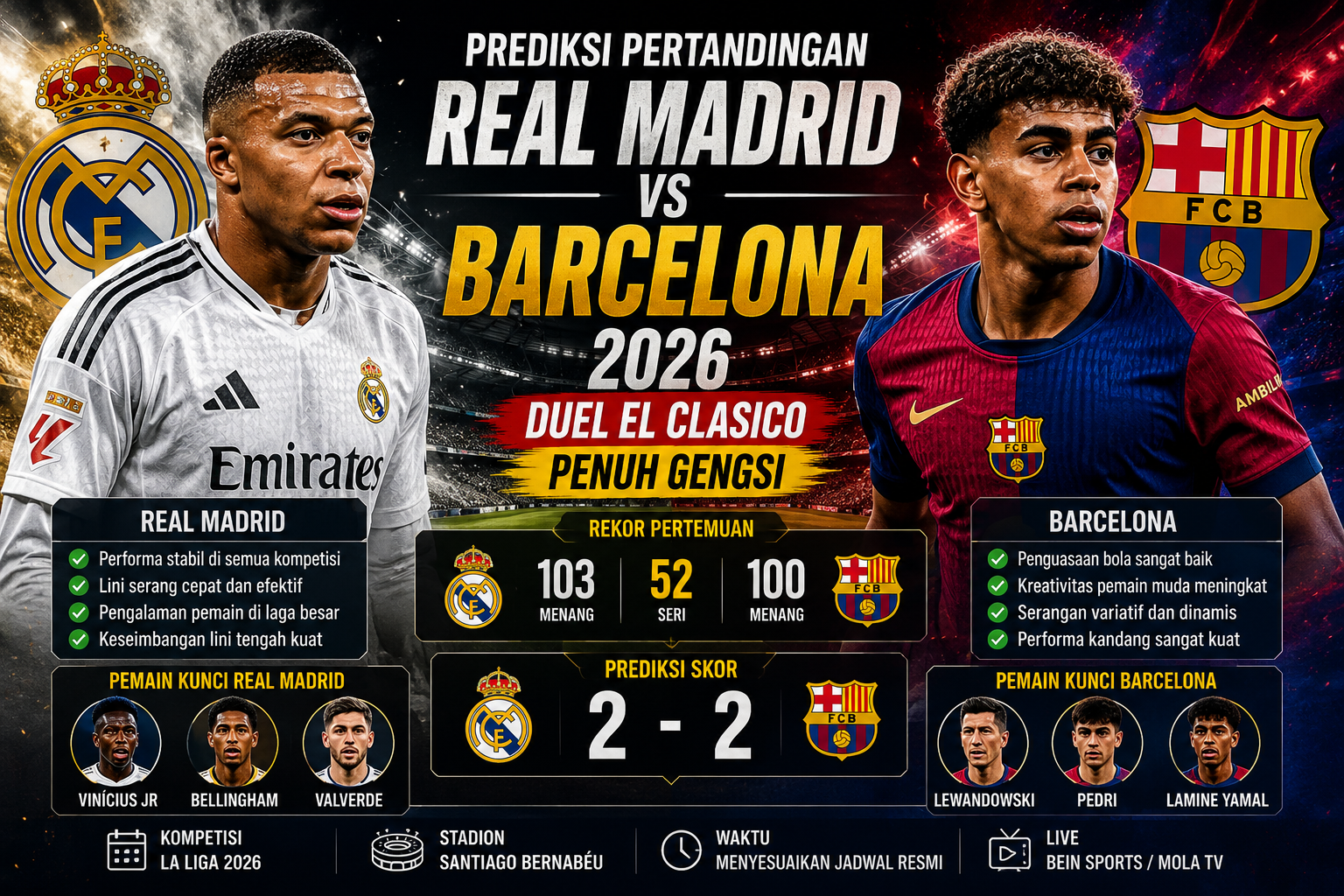 Prediksi Pertandingan Real Madrid vs Barcelona 2026 Duel El Clasico Penuh Gengsi