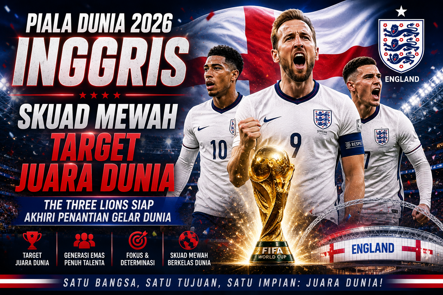 Piala Dunia 2026 Inggris Skuad Mewah dengan Target Juara