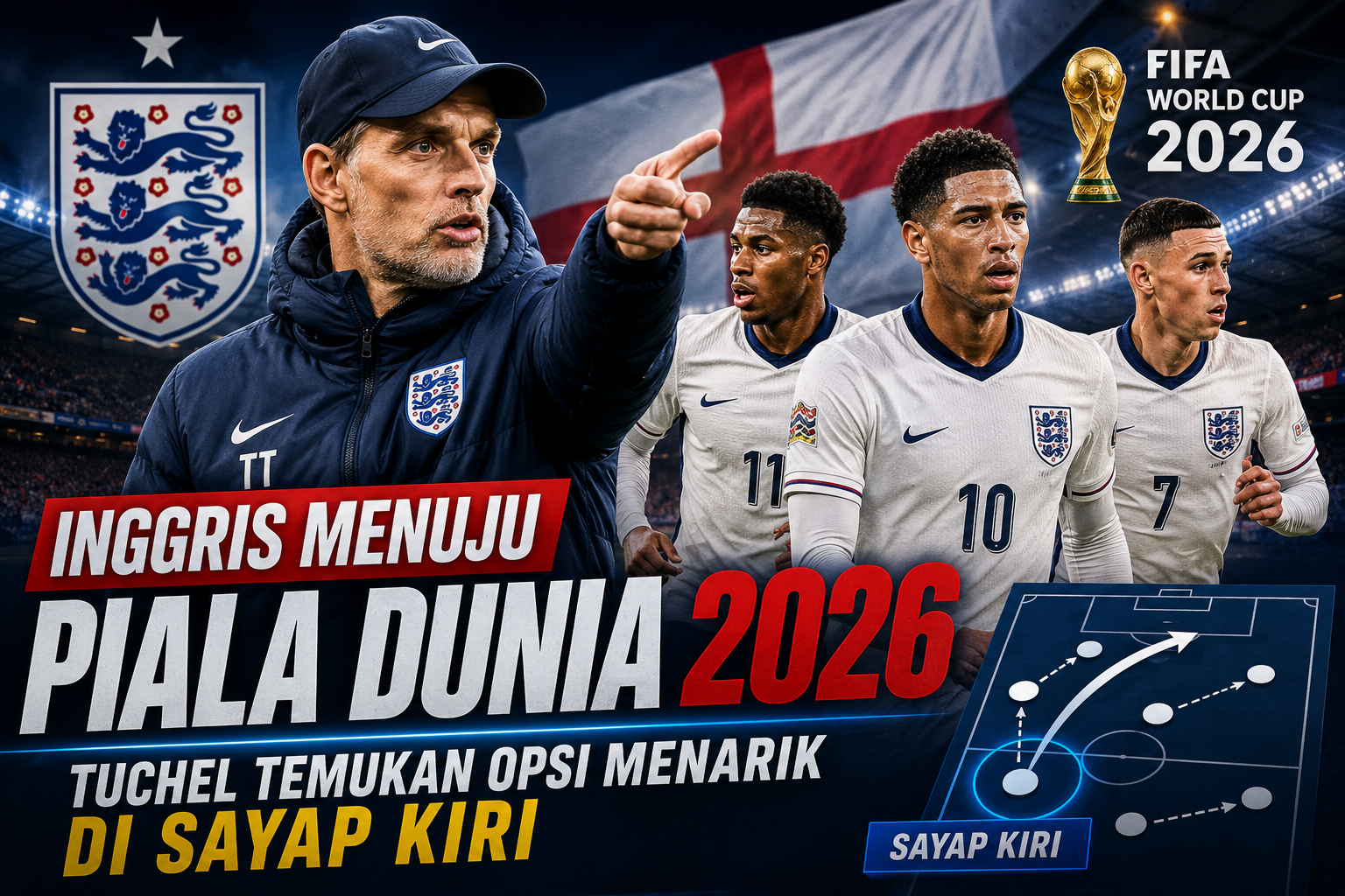 Inggris menuju Piala Dunia 2026 Thomas Tuchel temukan opsi menarik di sayap kiri