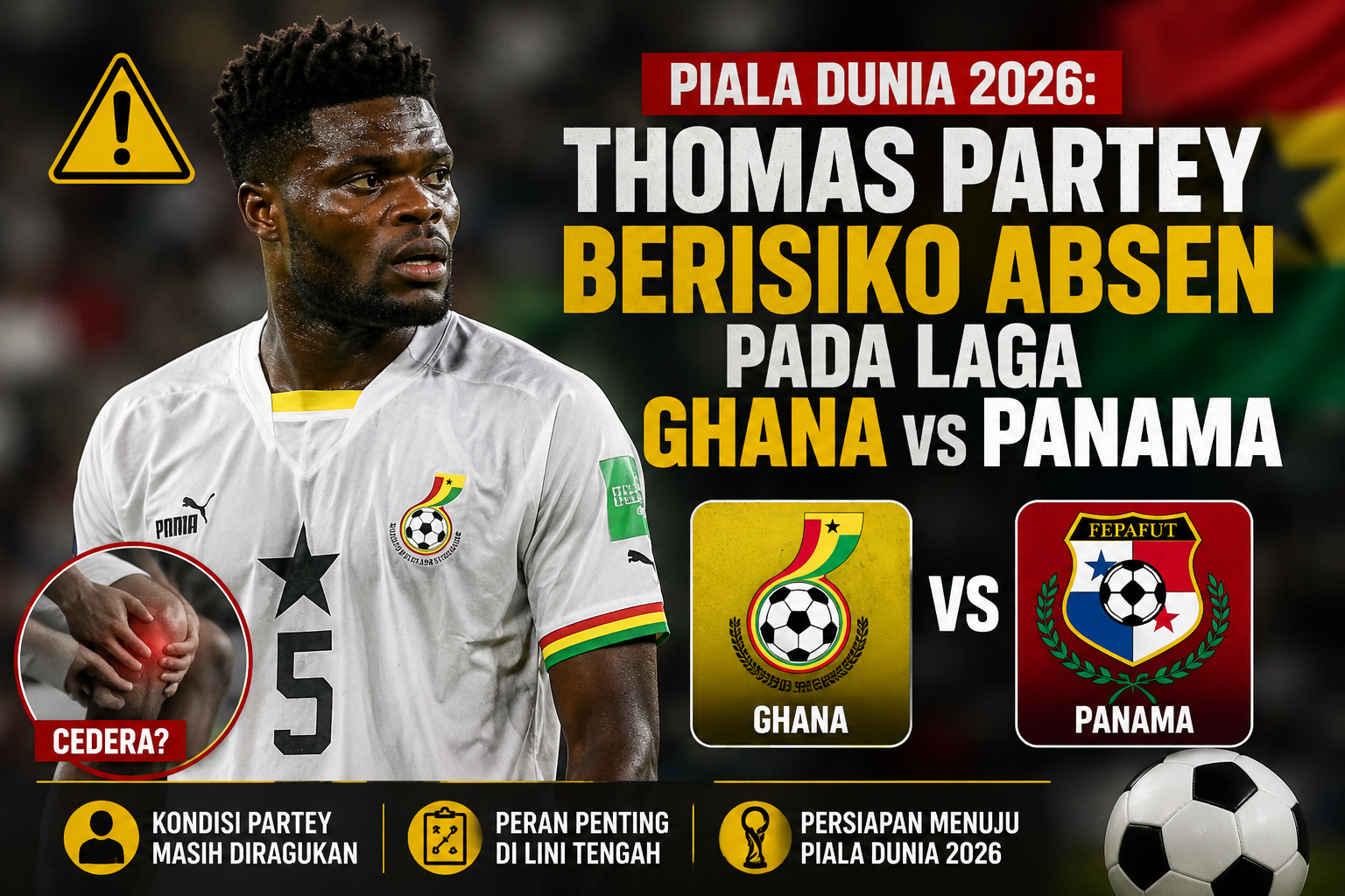 Thomas Partey berisiko absen saat Ghana menghadapi Panama menuju Piala Dunia 2026