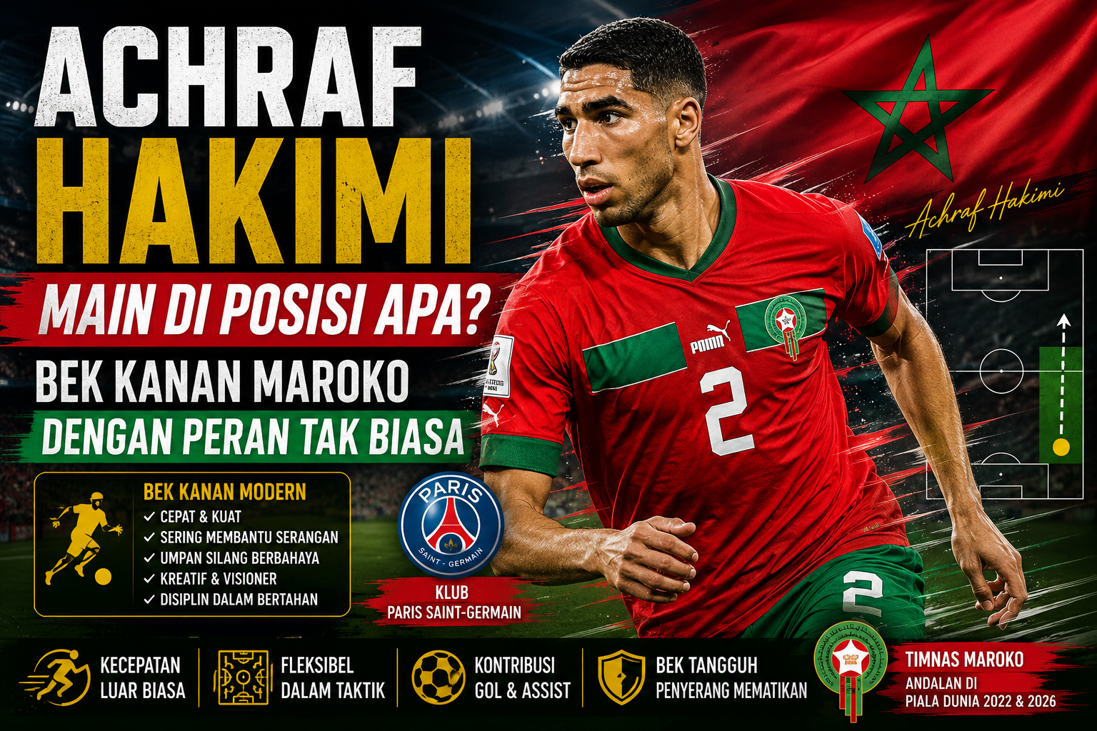 Achraf Hakimi main di posisi apa bek kanan Maroko dengan peran tak biasa