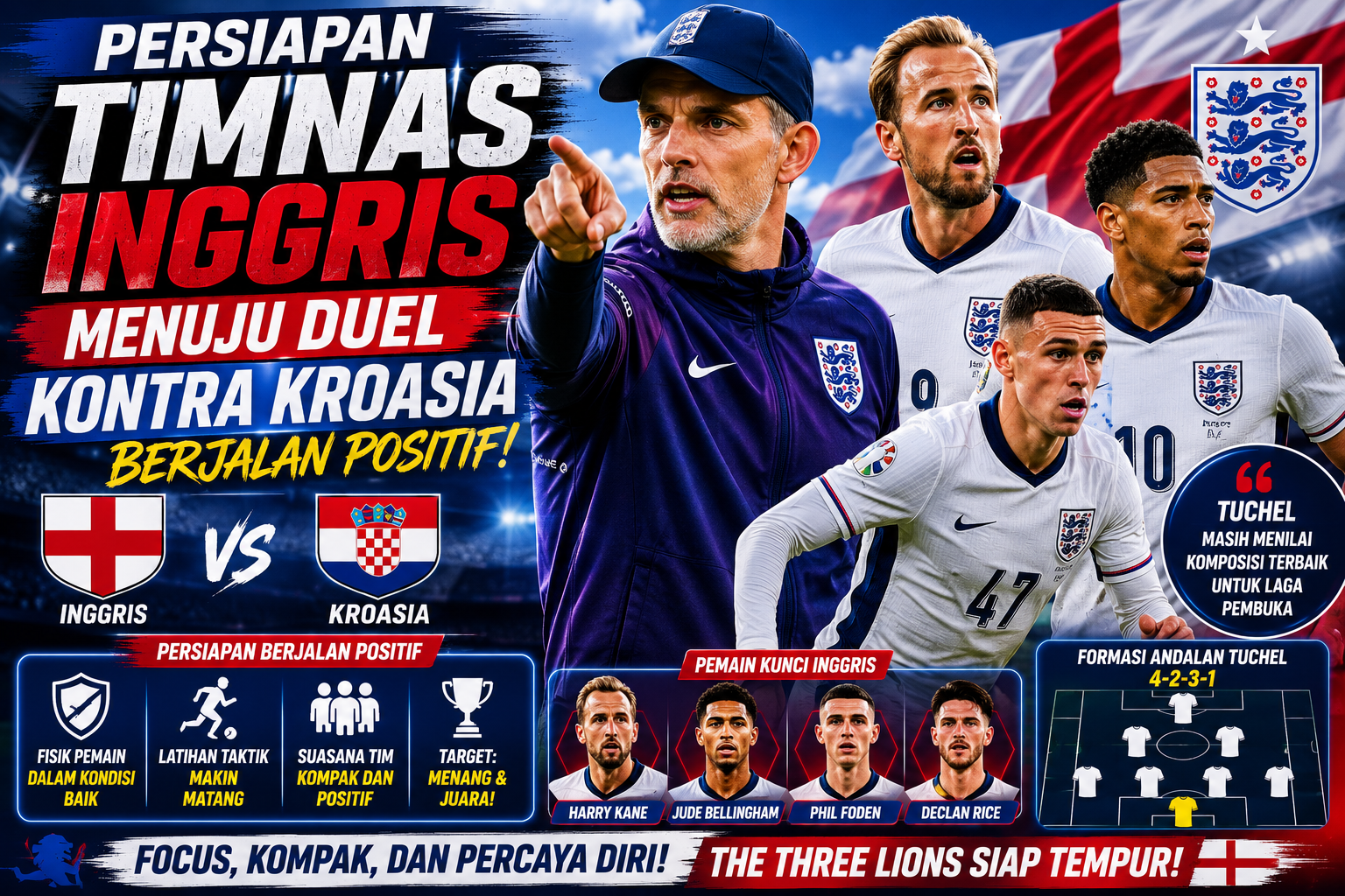 Persiapan Timnas Inggris menuju duel kontra Kroasia berjalan positif