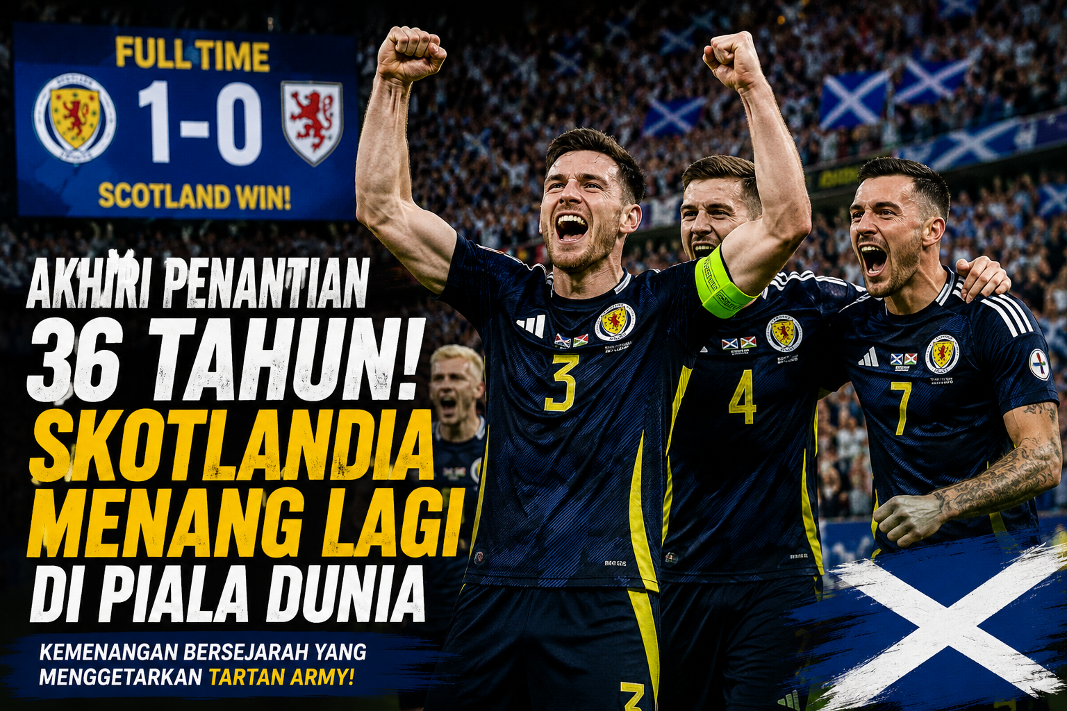 Skotlandia menang lagi di Piala Dunia setelah penantian 36 tahun