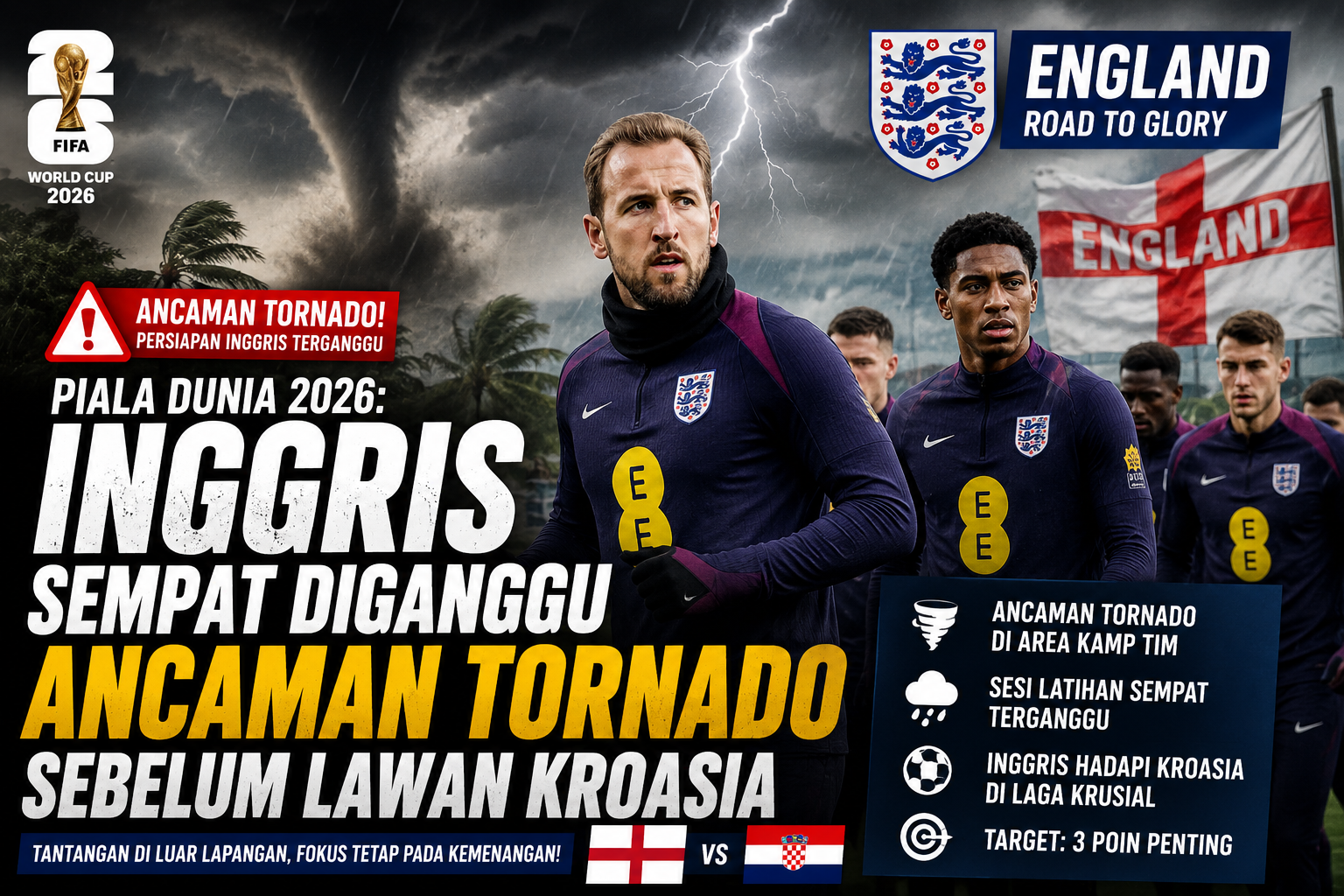 Inggris sebelum lawan Kroasia sempat diganggu ancaman tornado