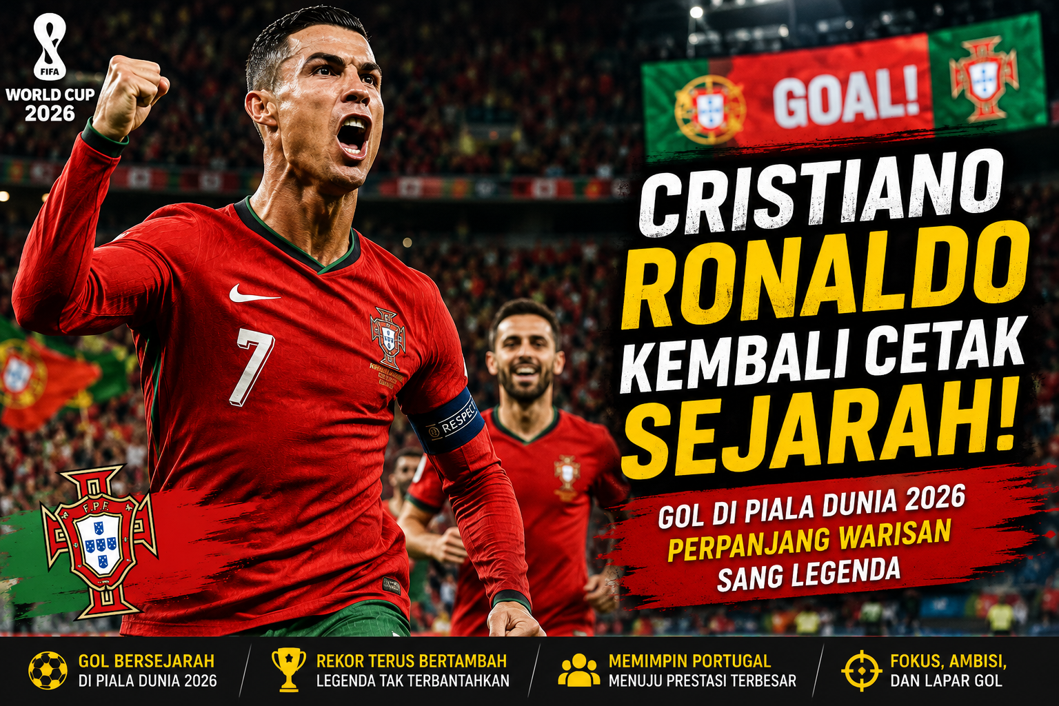 Cristiano Ronaldo Piala Dunia 2026 merayakan gol bersama Portugal