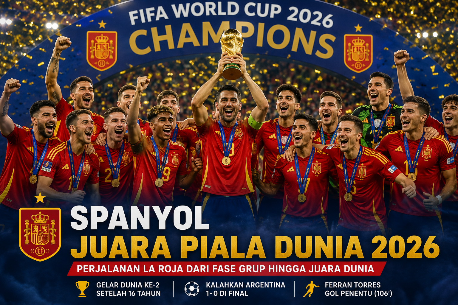 Spanyol juara Piala Dunia 2026 setelah mengalahkan Argentina di final