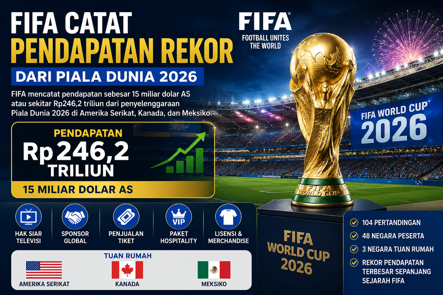 Pendapatan FIFA Piala Dunia 2026 mencapai rekor Rp246,2 triliun
