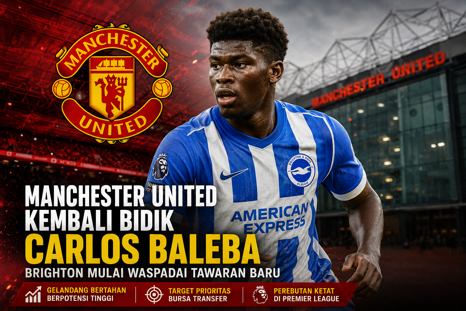 Manchester United Carlos Baleba saat membela Brighton di Premier League