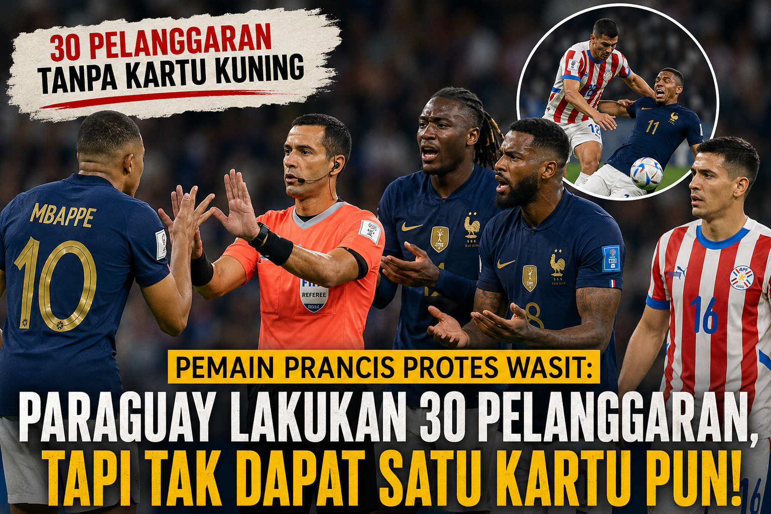 Pemain Prancis memprotes wasit dalam laga melawan Paraguay di Piala Dunia 2026