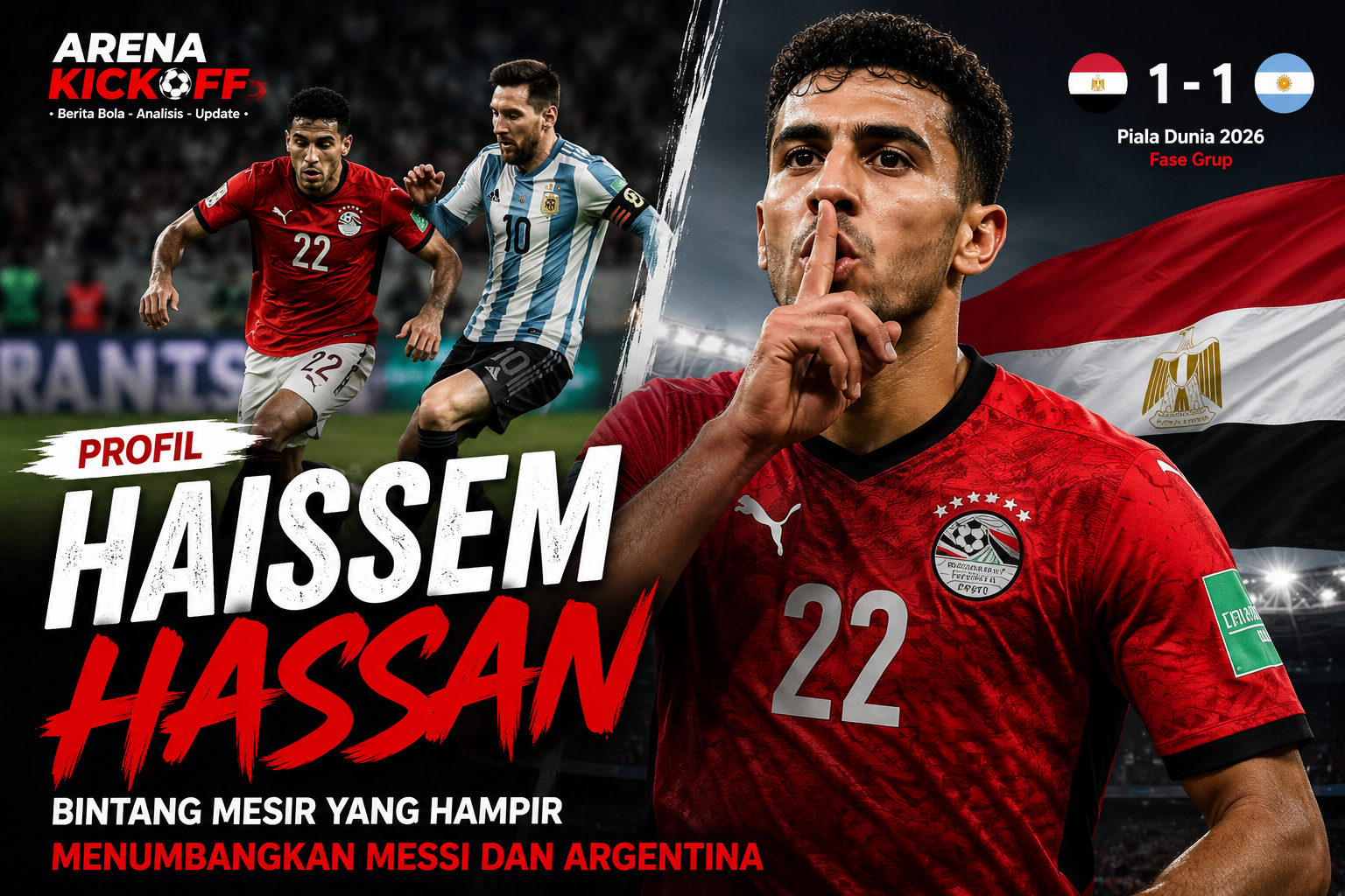 Haissem Hassan pemain Mesir saat menghadapi Argentina di Piala Dunia 2026
